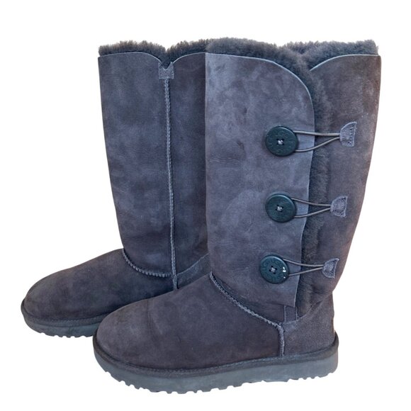 UGG Bailey Button Triplet II Tall Boots Women’s 10 Chocolate Brown Suede Fur - Picture 4 of 16